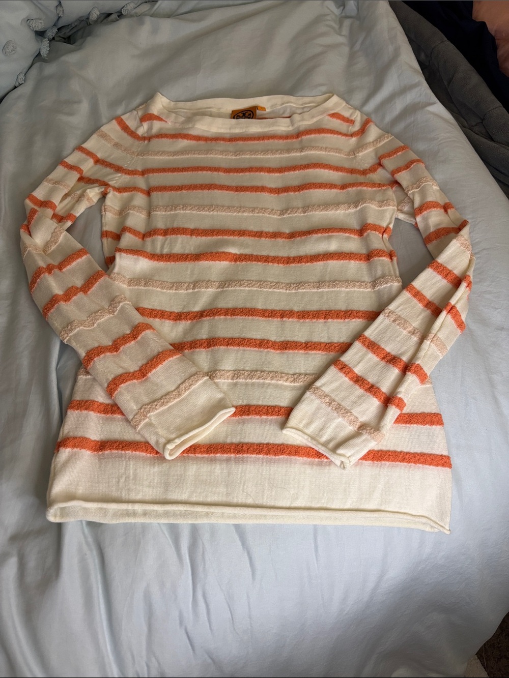 Tory Burch Cream Sweater with Orange Stripes